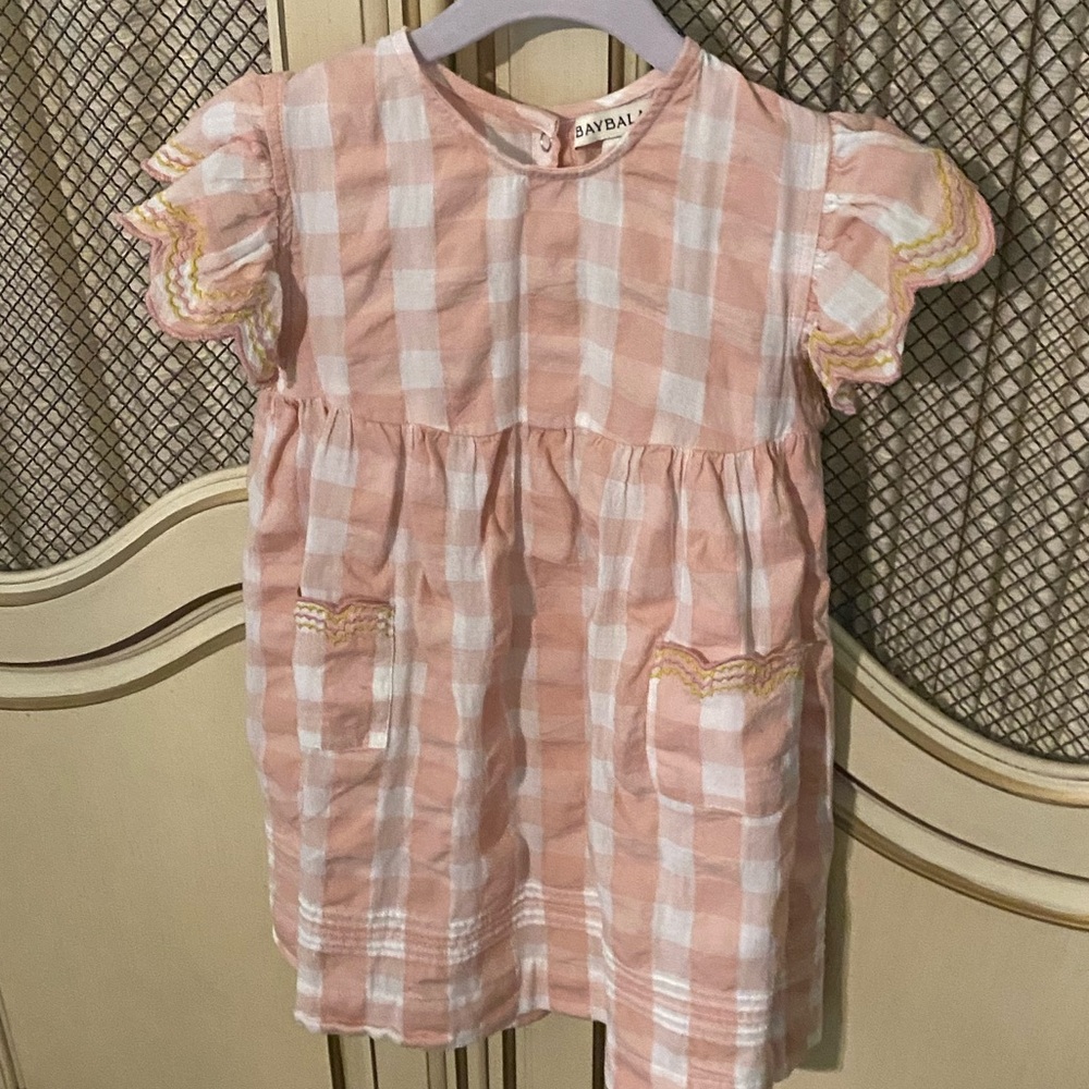 Adorable 3T Baybala check ruffle sleeve pocket dress
